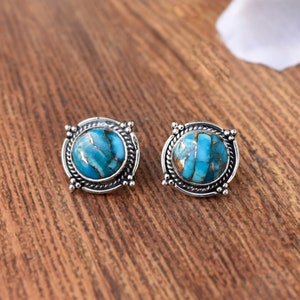 Blue Copper Turquoise Sterling Silver Stud Earrings