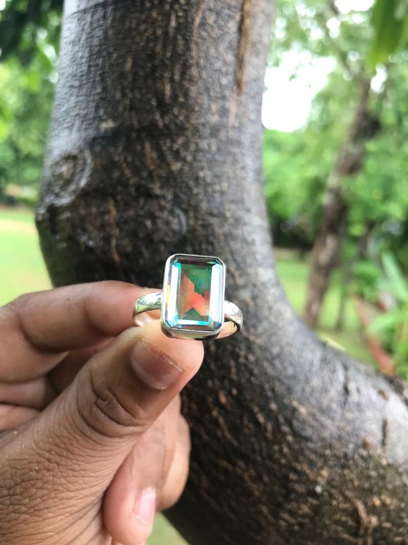 Natural Angel Aura Quartz Gemstone Ring,925 Sterling Silver Ring, Rainbow Ring, Woman Ring Jewelry, Gift Ring, Gift for Her