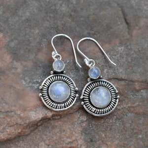 Rainbow Moonstone 925 Sterling Solid Silver Earring Natural Earring Beautiful Gemstone Cabochon Stone Earring Birthday Earring Gift For Her.
