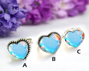 Natural Angel Aura Quartz Ring , 925 Sterling Silver Ring , Handmade Silver Ring, Heart Angel Aura Quartz Ring, Designer Ring, Women Ring