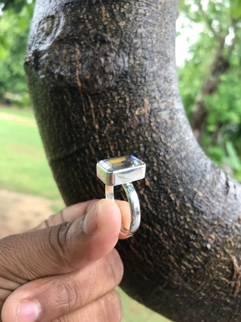 Natural Angel Aura Quartz Gemstone Ring,925 Sterling Silver Ring, Rainbow Ring, Woman Ring Jewelry, Gift Ring, Gift for Her