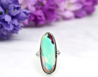 Handmade Pear Angel Aura Quartz Ring: .925 Sterling Silver