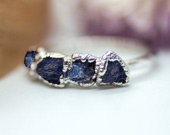 Rare Raw Blue Sapphire Uncut Rough Gemstone Ring, 925 Sterling Silver | Raw Blue Sapphire | Sapphire Ring | Natural Blue Sapphire Gemstone