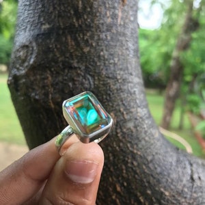 Natural Angel Aura Quartz Gemstone Ring,925 Sterling Silver Ring, Rainbow Ring, Woman Ring Jewelry, Gift Ring, Gift for Her