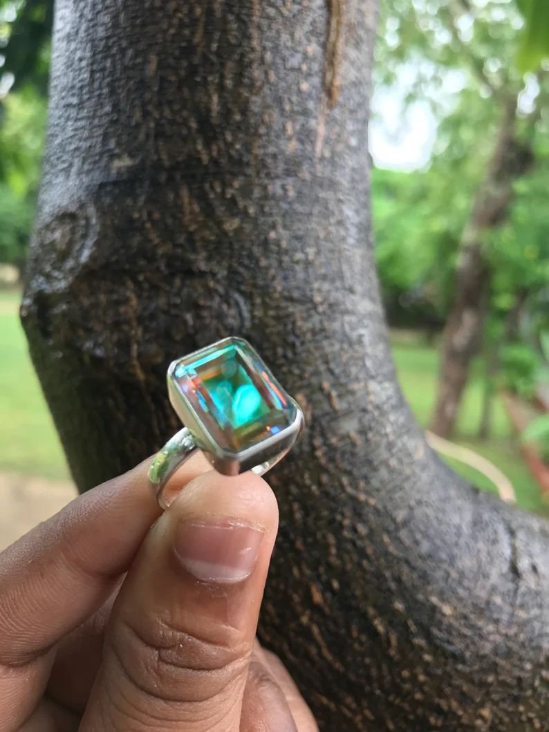 Natural Angel Aura Quartz Gemstone Ring,925 Sterling Silver Ring, Rainbow Ring, Woman Ring Jewelry, Gift Ring, Gift for Her
