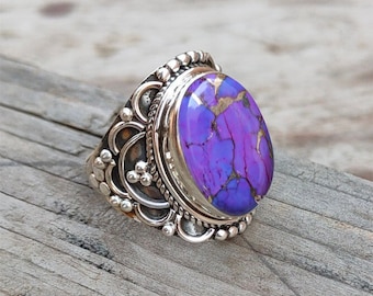 Purple Copper Turquoise Ring, 925 Sterling Silver Ring, Statement Ring, Ring for Women, Purple Turquoise Ring, Wedding Ring, Gift for Her
