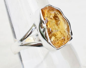 Raw Citrine Sterling Silver Ring: November Birthstone, Healing Crystal