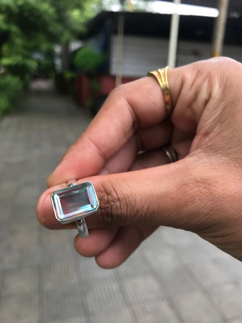 Natural Angel Aura Quartz Gemstone Ring,925 Sterling Silver Ring, Rainbow Ring, Woman Ring Jewelry, Gift Ring, Gift for Her