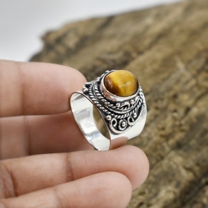 Tiger Eye Ring,925 Sterling Silver Ring, Handmade Ring, Gemstone Ring, Boho Ring, Hippie Ring, Gift for Her, Crystal Ring, Ring for Women