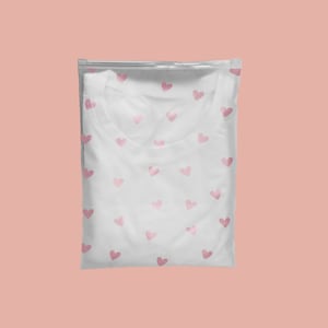 Frosted Zipper Bags with Pink Hearts (9.5" x 12") - 100 Pieces