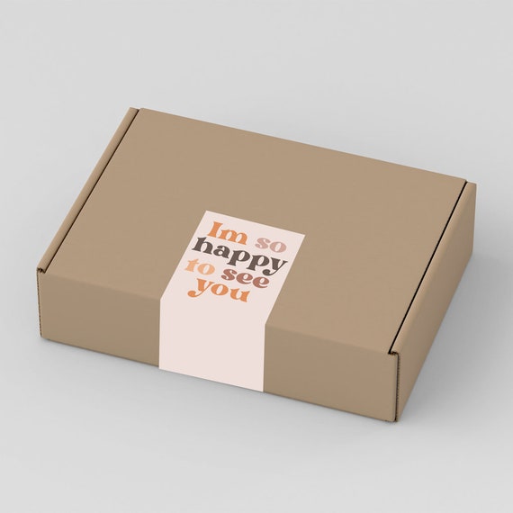 Happy to See You Stickers: Neutral Colors Box Sealing Labels