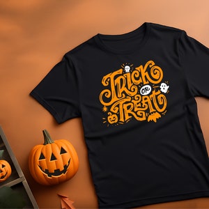 Trick or Treat Halloween T-shirt, Black and Orange Tee, Spooky Gift, Party Tee
