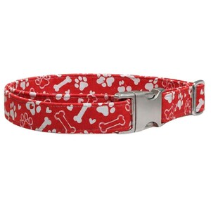 Red Dog Collar Paw and Bone Dog Collar Adjustable Red And White Dog Collar