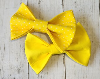 Yellow Dog Bow Tie | Yellow Polka Dot Or Solid Yellow Bow Tie | Spring Dog Bow Tie