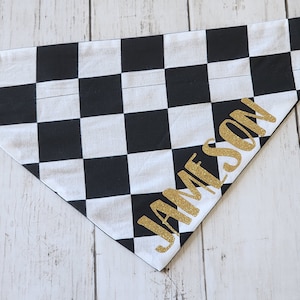 Checkered Black And White Dog Bandana | Personalized Dog Bandana