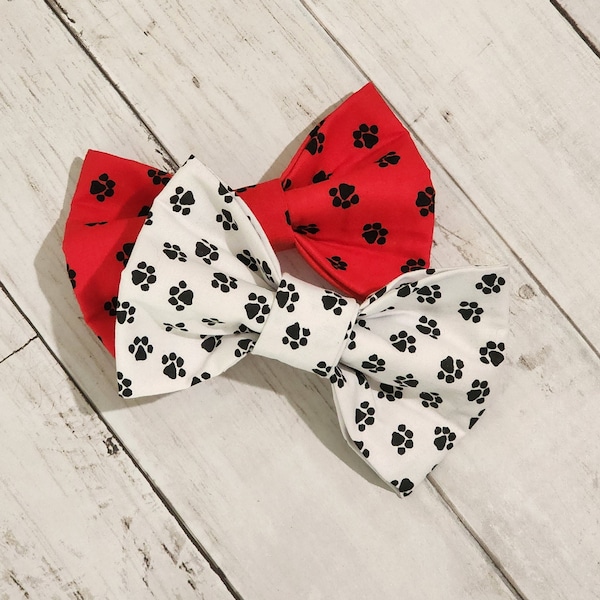 Red Or White Dog Bow Tie with Paw Prints | Cat Bow Tie | Over the Collar