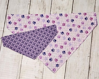 Purple Paw Dog Bandana | Personalized Dog Bandana | Double Sided Pet Bandana