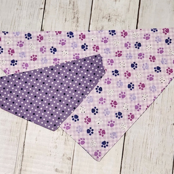 Purple Paw Dog Bandana | Personalized Dog Bandana | Double Sided Pet Bandana