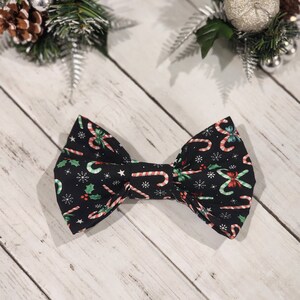Christmas Dog Bow Tie With Red And Green Candy Canes | Black Holiday Xmas Pet Bow Tie