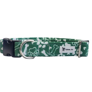 Green Dog Collar With Paw And Bones Adorable Adjustable Green Dog Collar Handmade