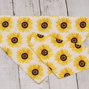 Sunflower Dog Bandana | Personalized Dog Bandana | Yellow on Reverse Side | Cat Bandana | Over the Collar