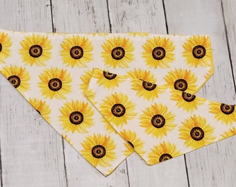 Sunflower Dog Bandana | Personalized Dog Bandana | Yellow on Reverse Side | Cat Bandana | Over the Collar