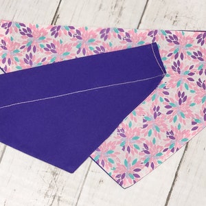 Pink Flower Dog Bandana | Reversiable Pet Bandana With Purple Back