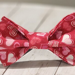 Red Dog Bow Tie with Pink Purple and Red Hearts | Valentine&#39;s Day| Cat Bow Tie