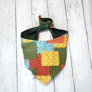 Fall Quilted Patch Tie-On Dog Bandana Reversible Personalize Yellow Green Floral