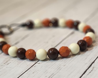 Fall Dog Necklace Beaded Cream Brown Orange Collar Thanksgiving Necklace