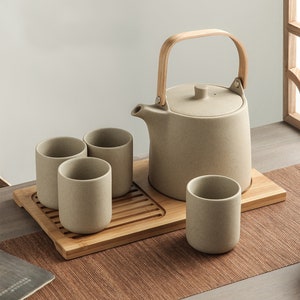 Japanese-style Tea Sets Coarse Pottery Porcelain Teapot Tea Cup Household Portable Pot for Brewing Tea Large Capacity Vintage Cold Water Pot