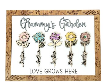 Mother's Day Gift, Birth Month Flower Sign, Present For Grandma, Grandchildren Names, Grandma's Garden, Gifts for Wife New Moms, Botanical