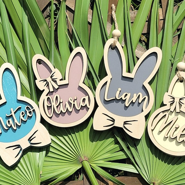 Personalized Names Easter Basket Tags, Custom Basket Tags for Girls Boys, Easter Name Tags Stuffers, Easter Egg Decorations Bunny Carrot Tag