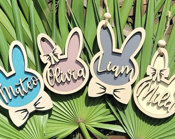 Personalized Names Easter Basket Tags, Custom Basket Tags for Girls Boys, Easter Name Tags Stuffers, Easter Egg Decorations Bunny Carrot Tag