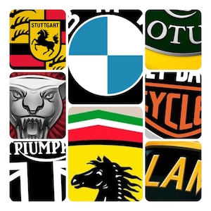 Puede incluir: Un collage de logotipos de varias marcas de autom&oacute;viles. Incluye los logotipos de Stuttgart, BMW, Lotus, Jaguar, Harley-Davidson, Triumph, Ferrari y Lamborghini. Los logotipos son de varios colores y dise&ntilde;os.