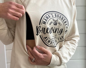 Breastfeeding Brewery Sweatshirt, Mama Boobery Brewing Co. Breastfeeding Sweatshirt, Breastfeeding Clothing, Mama Apparel, Pregnancy Clothes