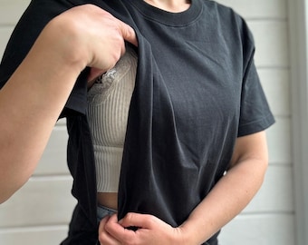 Breastfeeding Friendly Tee, Nursing Friendly Tops, Breastfeeding Clothing, Mama Shirt, T-Shirt with Zippers for Nursing Moms, Nursing Cover