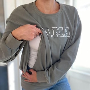 MAMA Embroidered Waffle Knit Sweatshirt, Breastfeeding