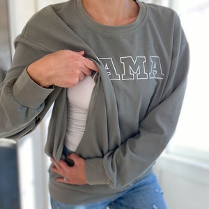 MAMA Embroidered Waffle Knit Sweatshirt, Mama Crewneck, Breastfeeding Clothing, Nursing Sweatshirt, Mama Apparel, Postpartum Clothes for Mom