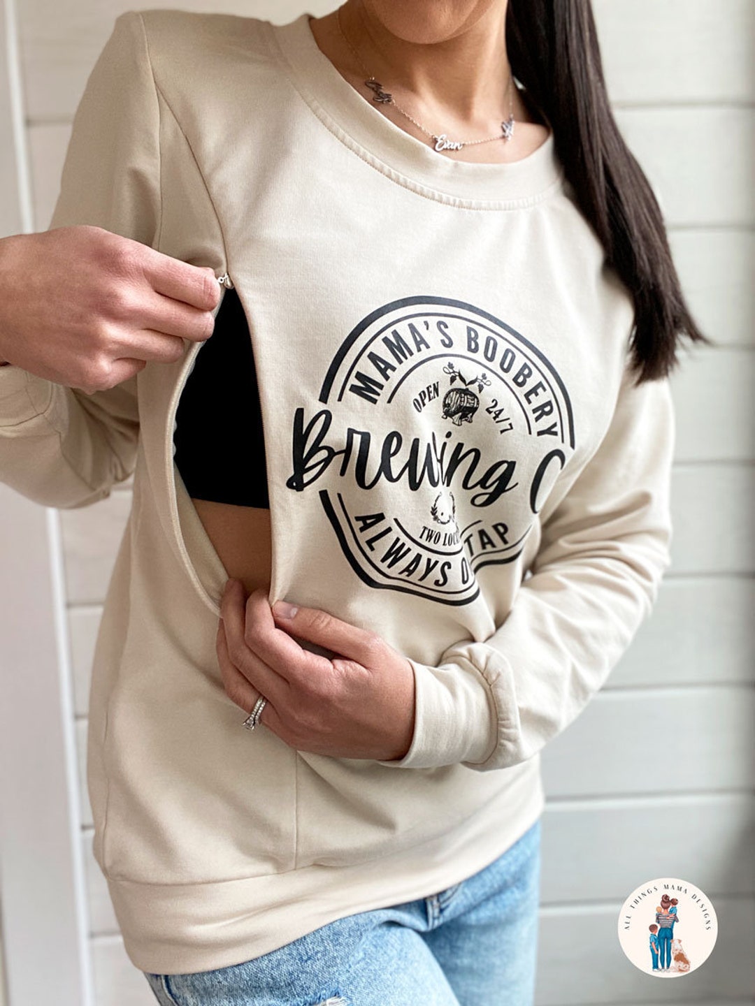 Open sales bust sweatshirt