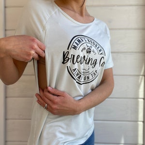 Funny Breastfeeding Brewery T-Shirt, Mama Boobery Brewing Co. Breastfeeding Shirt, Breastfeeding Clothing, Nursing Friendly Tops & T-Shirts