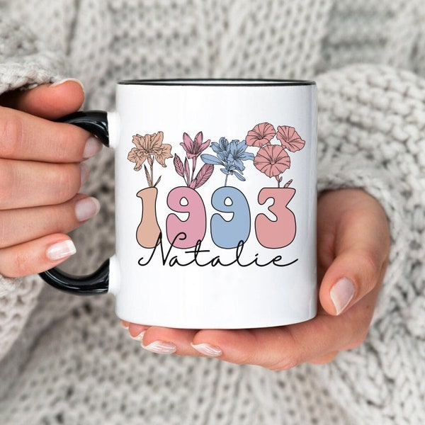 Wildflower 30th Birthday Mug, Personalized Gift For 30th Birthday, Custom 30th Mug, Vintage 1993 Mug For Her, 30th Birthday Gift For Women