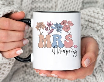Wildflower Mrs Mug, Future Mrs Mug, Personalized Bride Mug, Custom Wedding Gift For Fiancee, Future Mrs Cup, Wifey Mugs, Cute Mrs Gifts