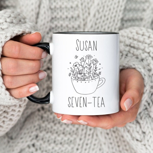 Seven Tea Mug, Wildflower 70th Birthday Mug, Personalized Gift for 70th Birthday, Custom Grandma Gift, Mom Gifts, 70th Birthday Woman, 1953