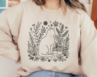 Cat And Plants Sweatshirt, Wildflower Cat Shirt, Plant Lover Shirt, Cat Lover Gifts, Cat Mom Sweatshirt, Cat Mama Sweatshirt, Plant Mama Tee