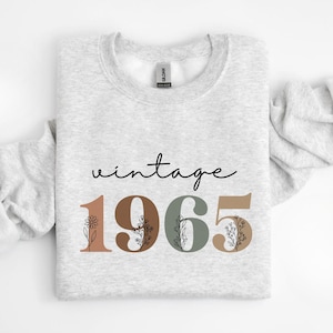 Sweat-shirt 60e anniversaire, cadeau 60e anniversaire pour femme, chemise fleurs sauvages 1965, 60 cadeaux d'anniversaire pour elle, chemises vintage 60e anniversaire