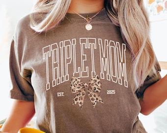 Triplet Mama Shirt, Leopard Coquette Mama Shirt For Mothers Day Gifts, Expecting Mom Shirt, New Mom Of Triplets, Triplet Announcement Gifts
