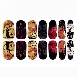Haunted House Halloween Nail Wraps, Spooky Nail Stickers, Scary Tree Nail Strips, Scary Halloween Nail Polish Stickers, Nail Polish Wraps