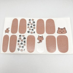 Cat Art Nail Stickers, Animal Nail Wraps, Kitten Nail Strips, 100% Nail Polish Stickers, Brown Cat Nail Art