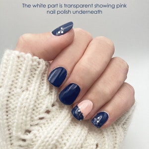 Navy Blue and Transparent with Silver Glitter Nail Wraps, Navy and Clear Silver Sparkly Nail Stickers, Full Coverage Navy Nail Strips